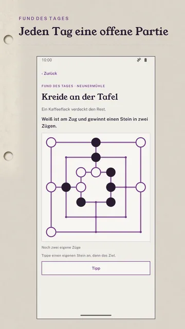 Fund des Tages „Kreide an der Tafel“: Weiß ist am Zug und gewinnt einen Stein in zwei Zügen.