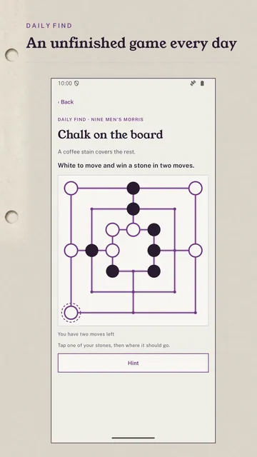 Daily find: an interrupted nine men’s morris position in which White is to move and wins a stone in two moves.