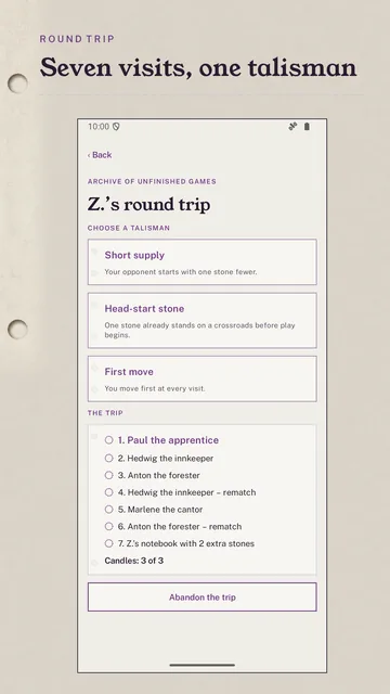 Z.’s round trip: choosing a talisman and the seven stops of the trip with candles.